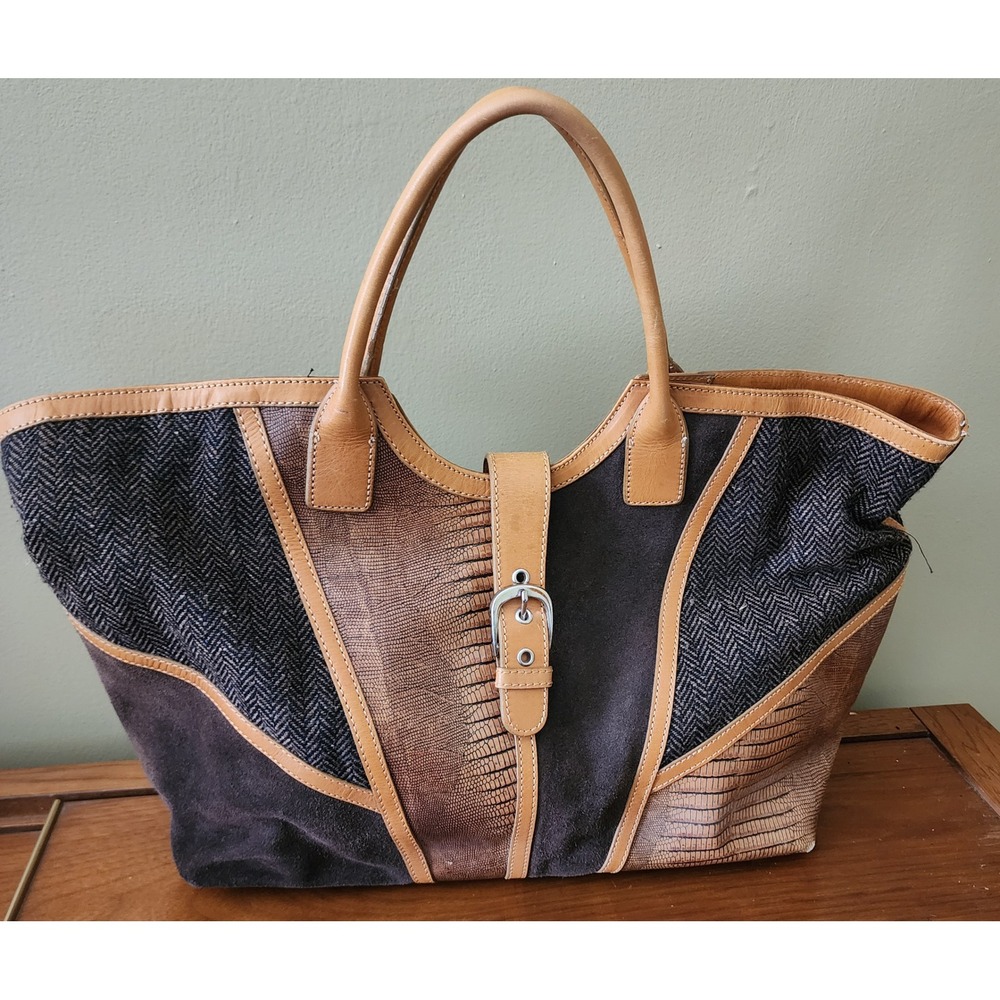 Impulse by Sharif Handbag Women Large Brown Good Y2K Mixed Media Patchwork Tote